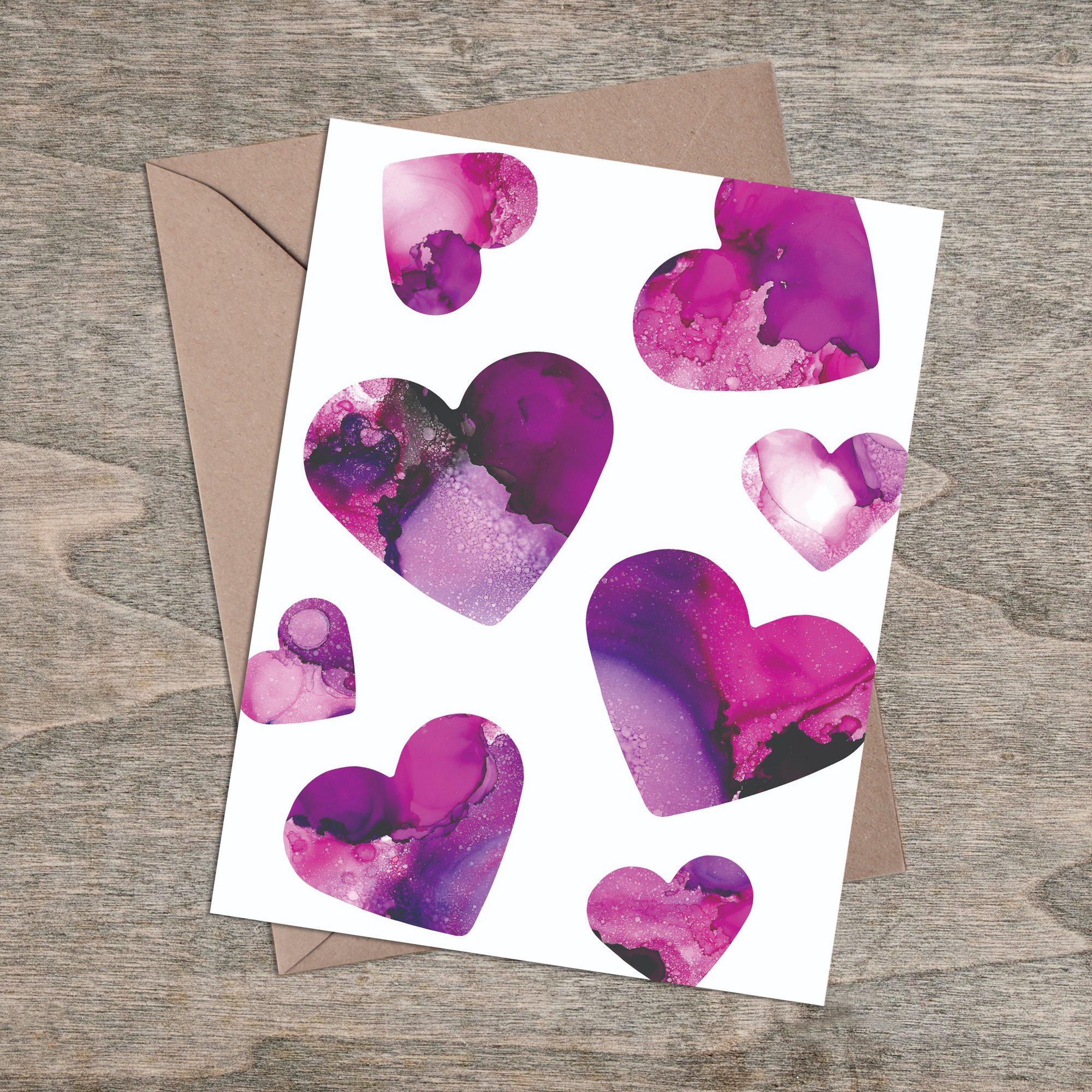 Alcohol Ink Hearts - Greeting Card (Single or Pack)