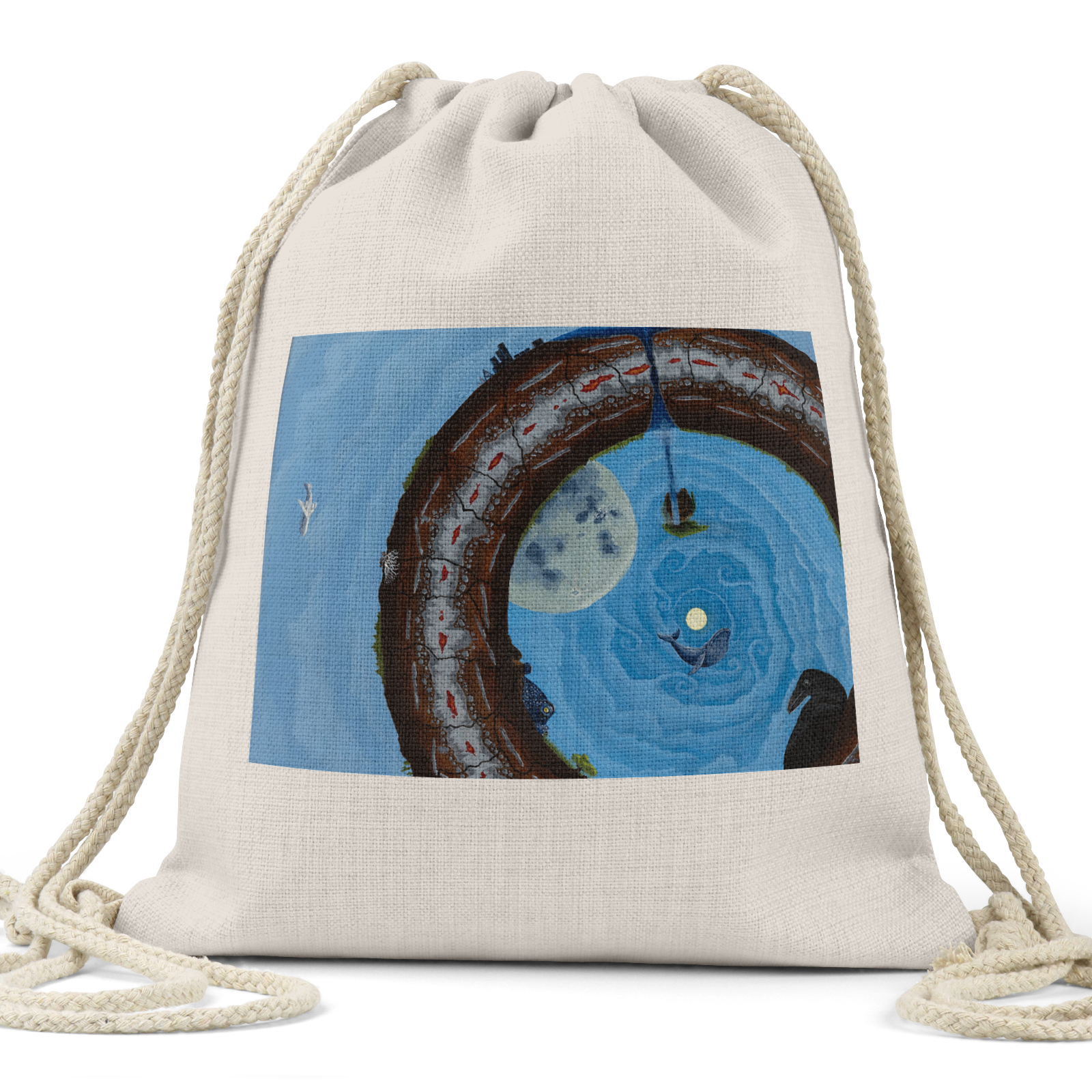 "Inner Worlds" - Linen Drawstring Bag