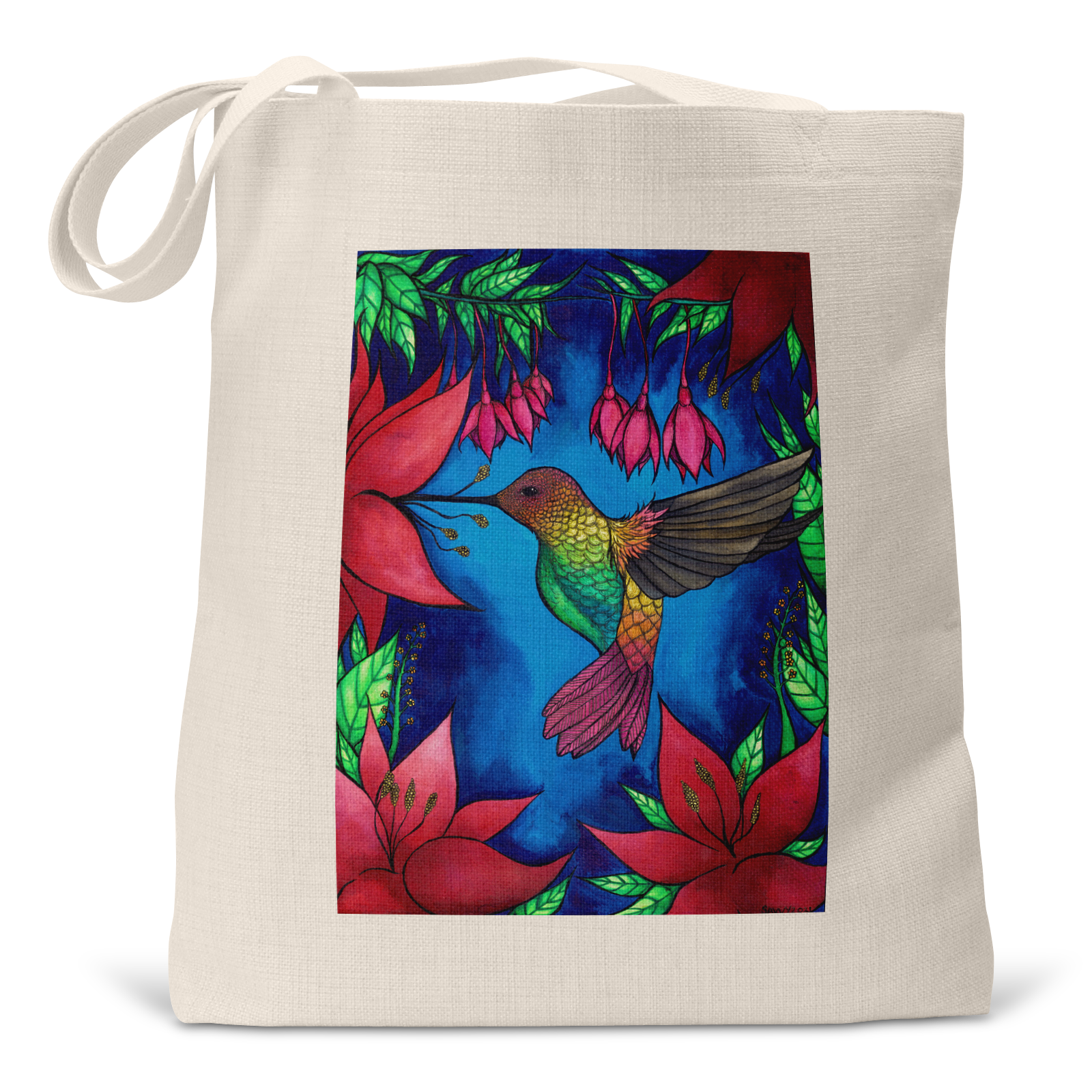 "Isabelle's Hummingbird" - Small/Large Linen Tote