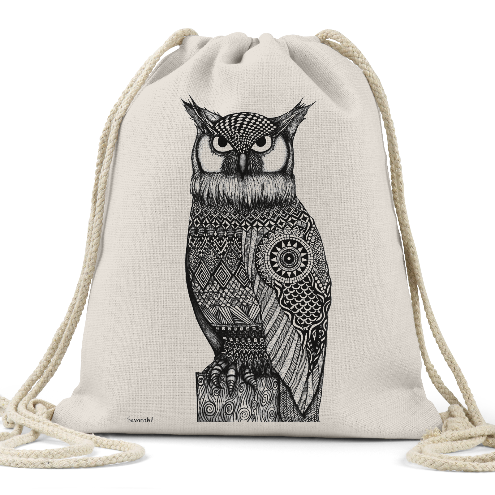 "Watcher" - Linen Drawstring Bag