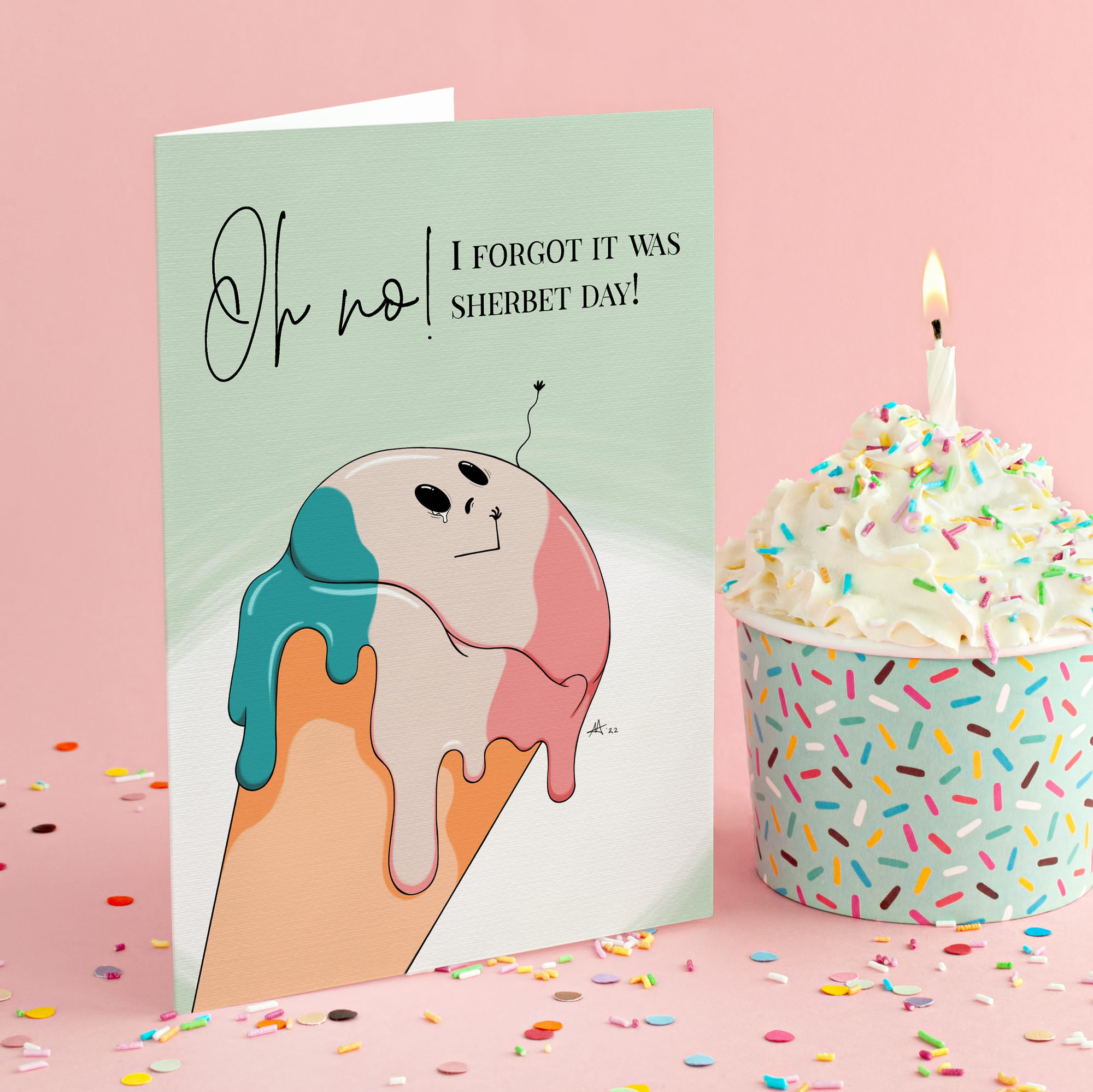 "Oh no! I forgot it was sherbet day!" - Greeting Card / Small Print