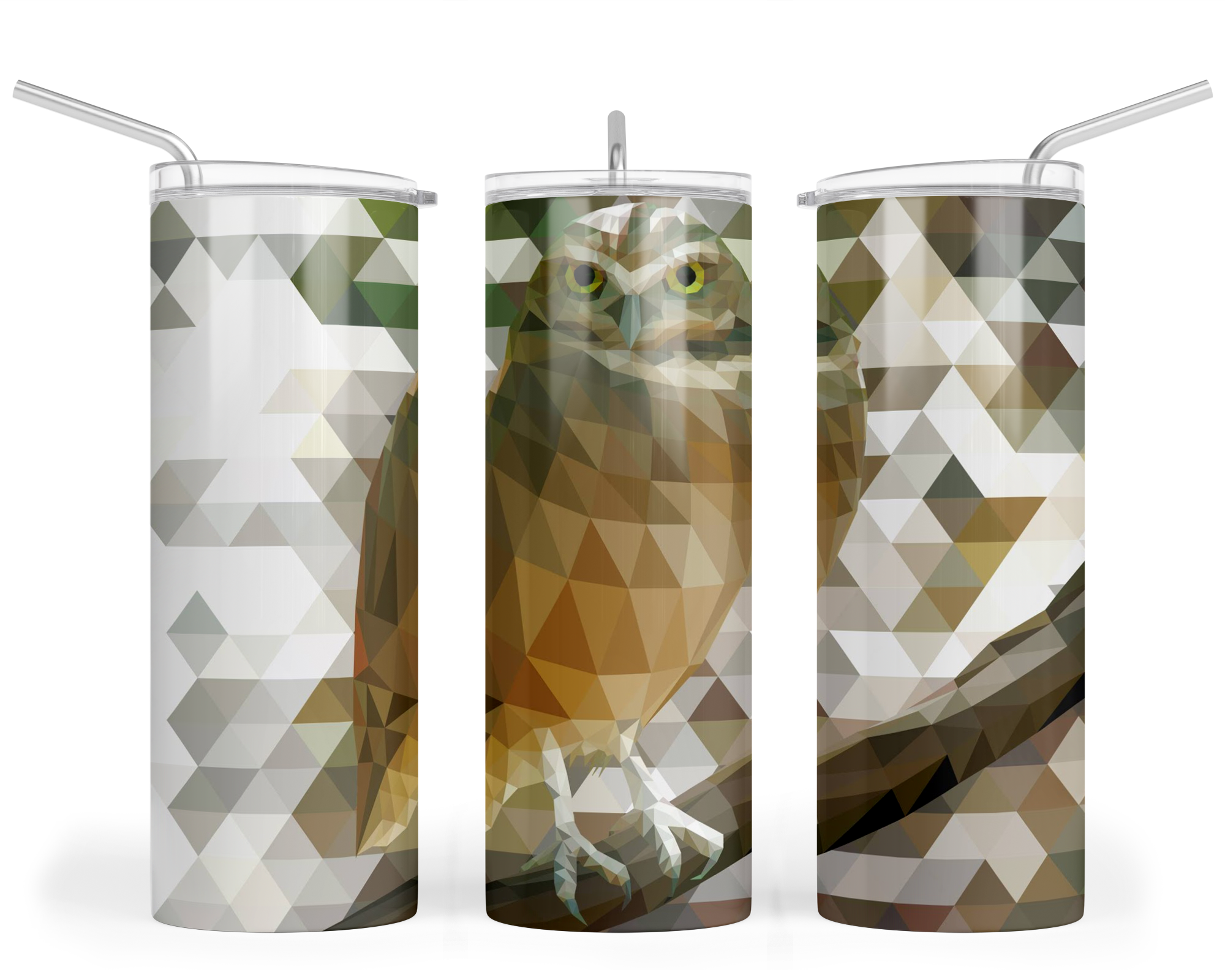 "Burrowing Owl Low Poly Design" - Stainless Steel Tumbler