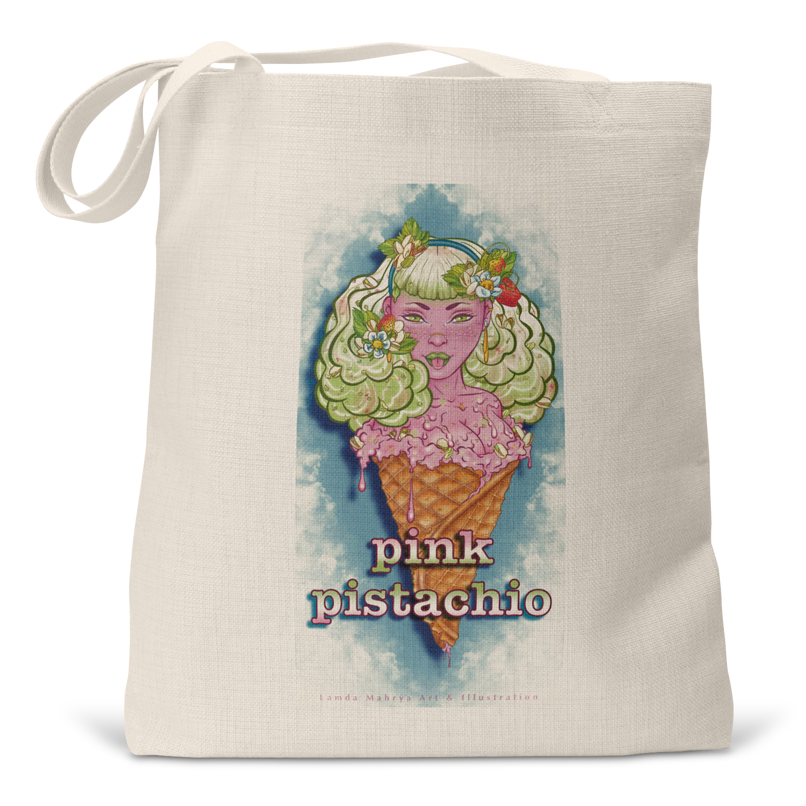 "Pink Pistachio" - Small Linen Tote
