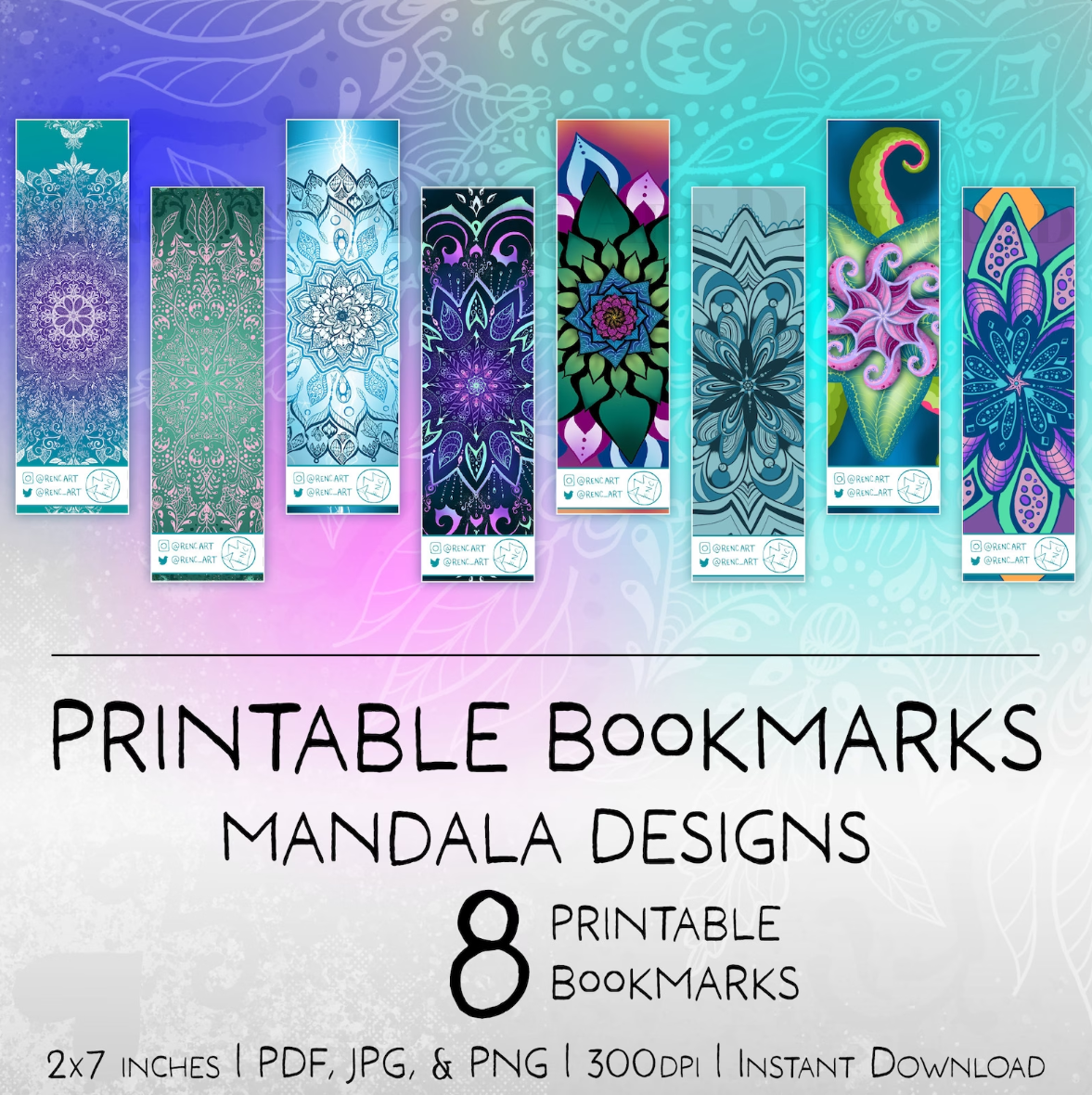 Printable Bookmarks - Digital Download - Mandala Designs