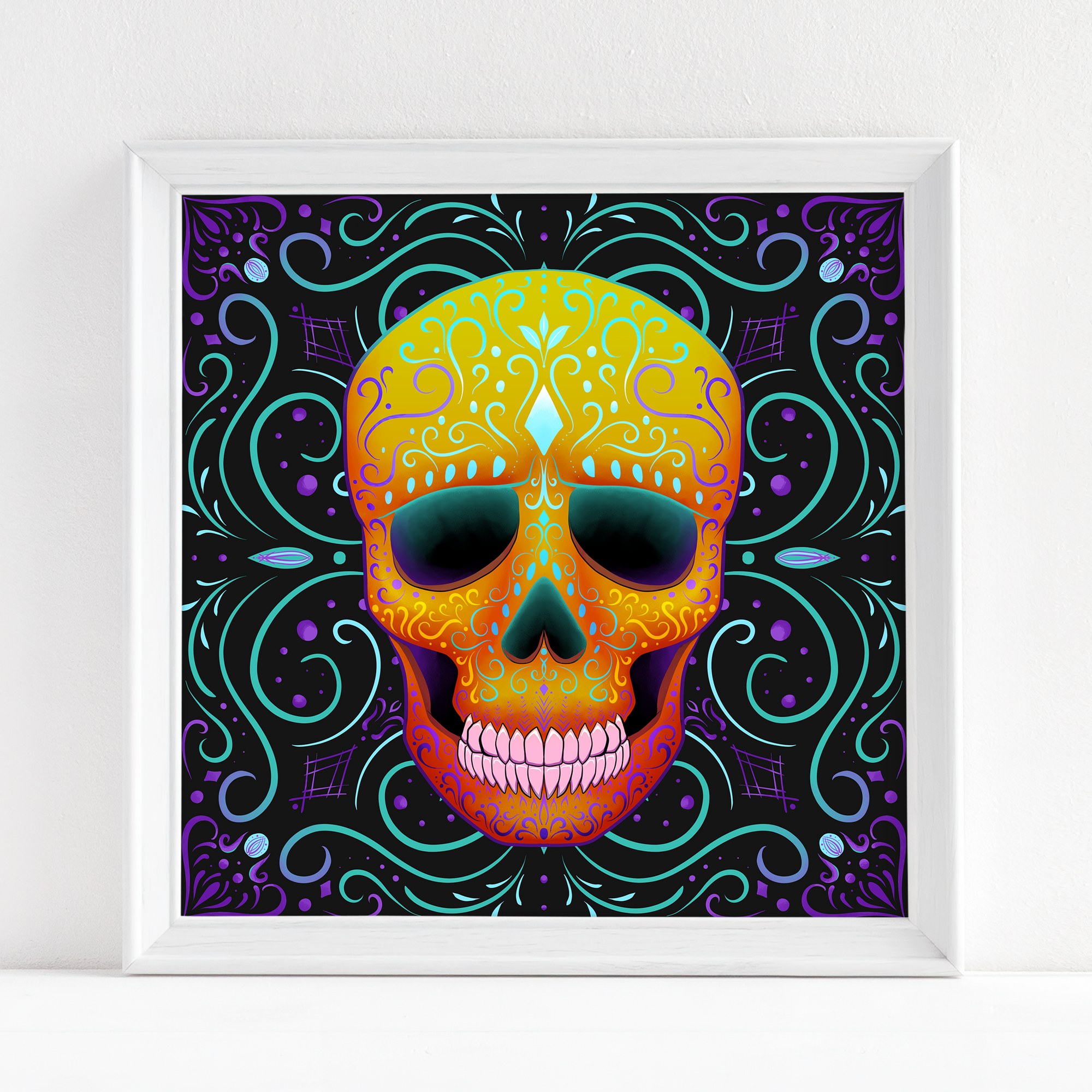 "Neon Sunset Skull" - Fine Art Print