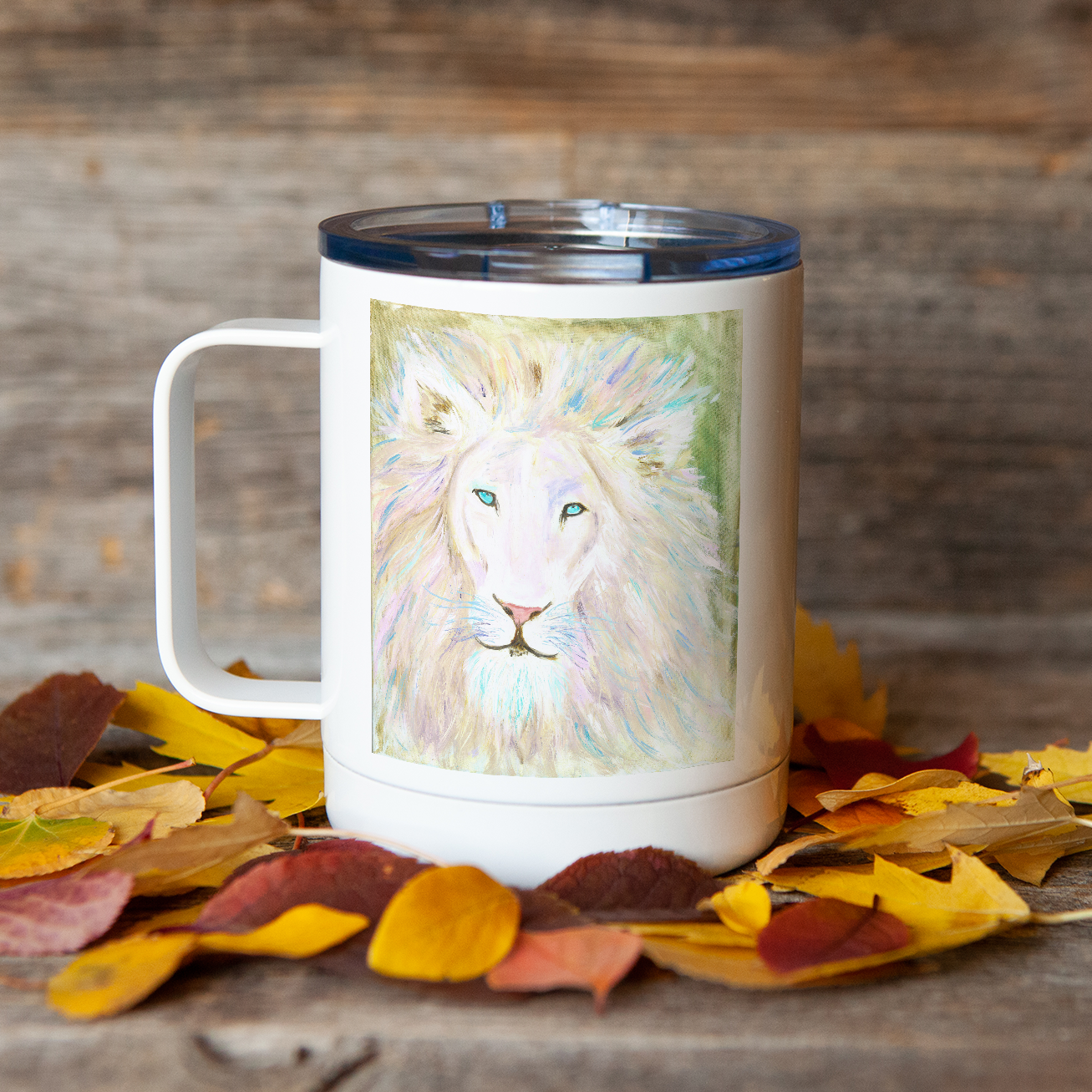"Whimsical White Lion" - 13oz Travel Mug