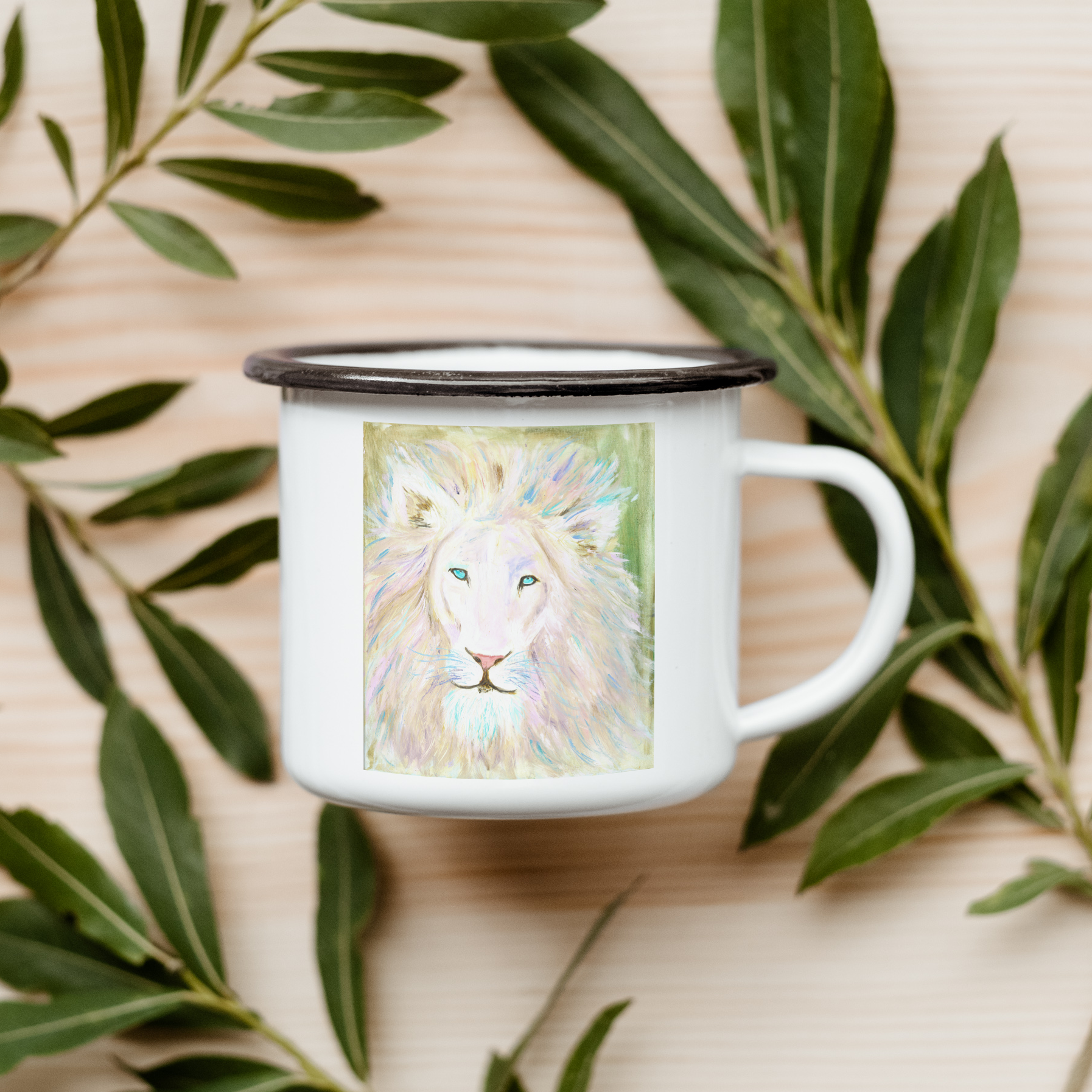 "Whimsical White Lion" - 11oz Camp Mug