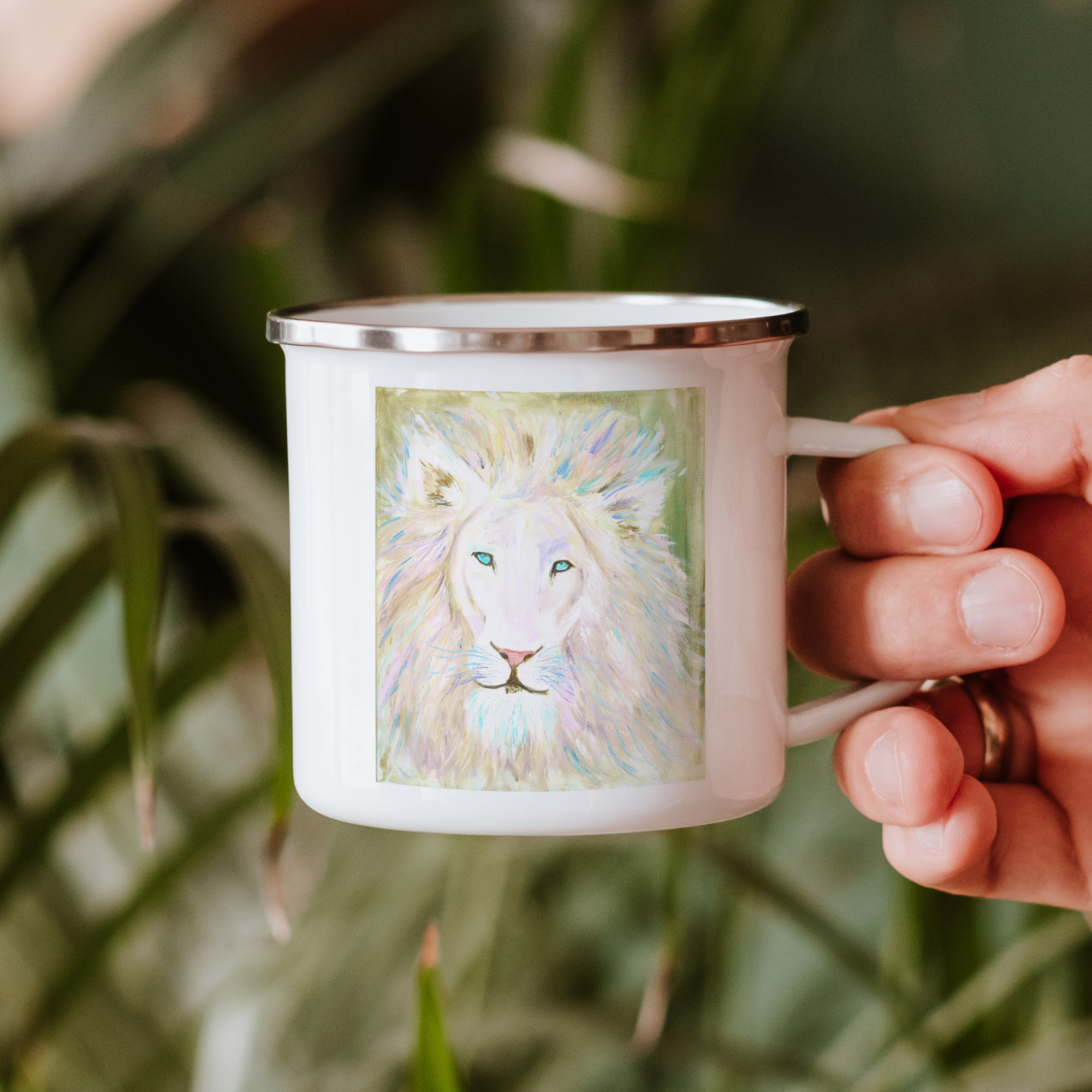 "Whimsical White Lion" - 11oz Camp Mug
