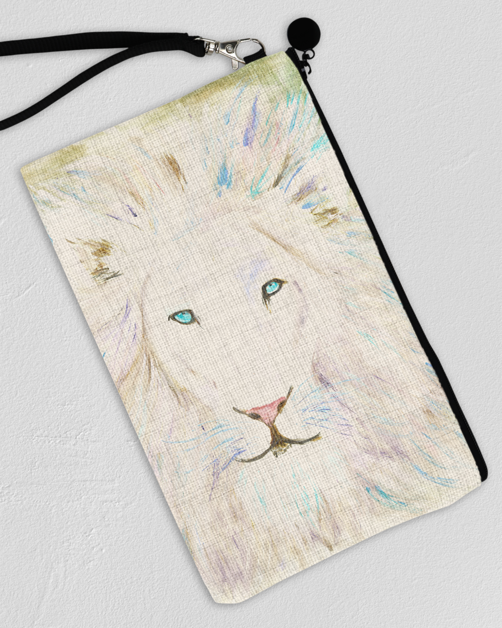 "Whimsical White Lion" - Linen Hand Bag