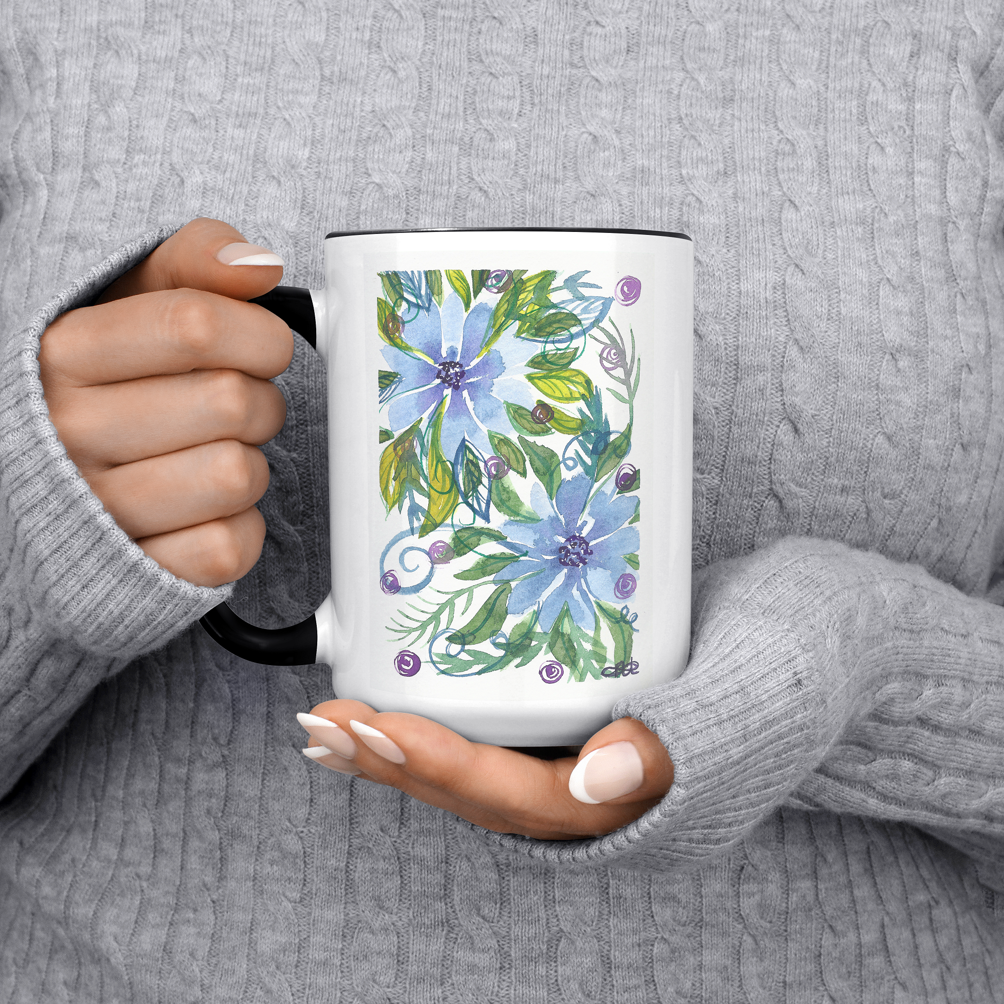 "Blue Flowers" - 15oz Coffee Mug