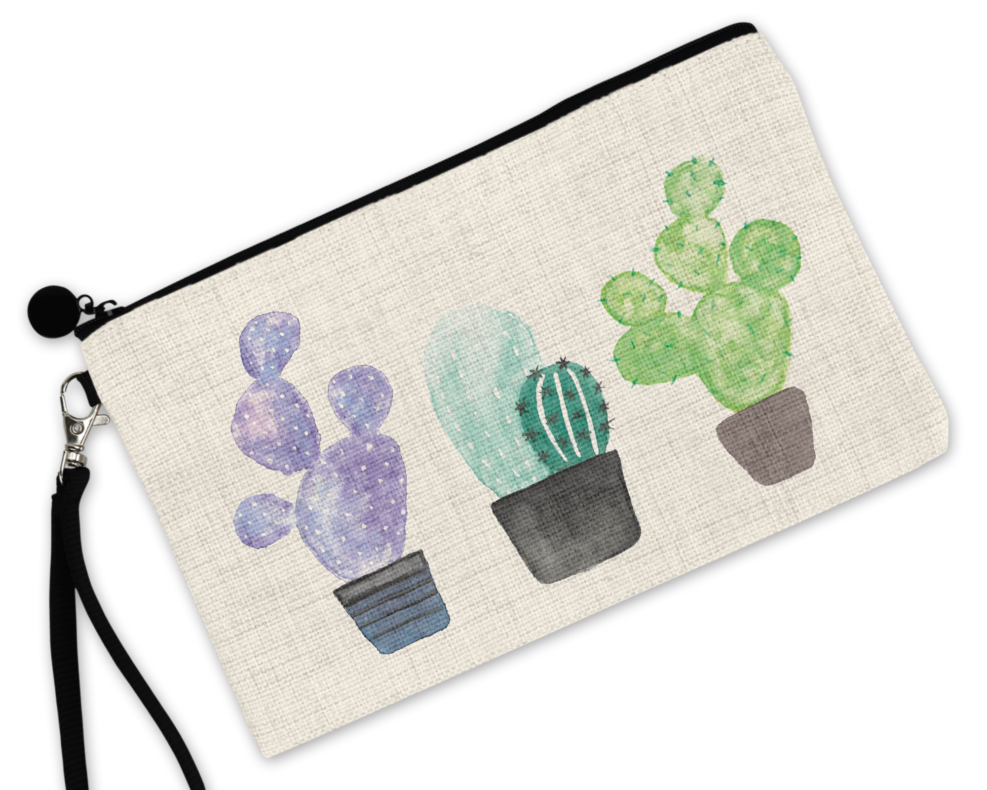 Watercolor Cactus - Linen Hand Bag