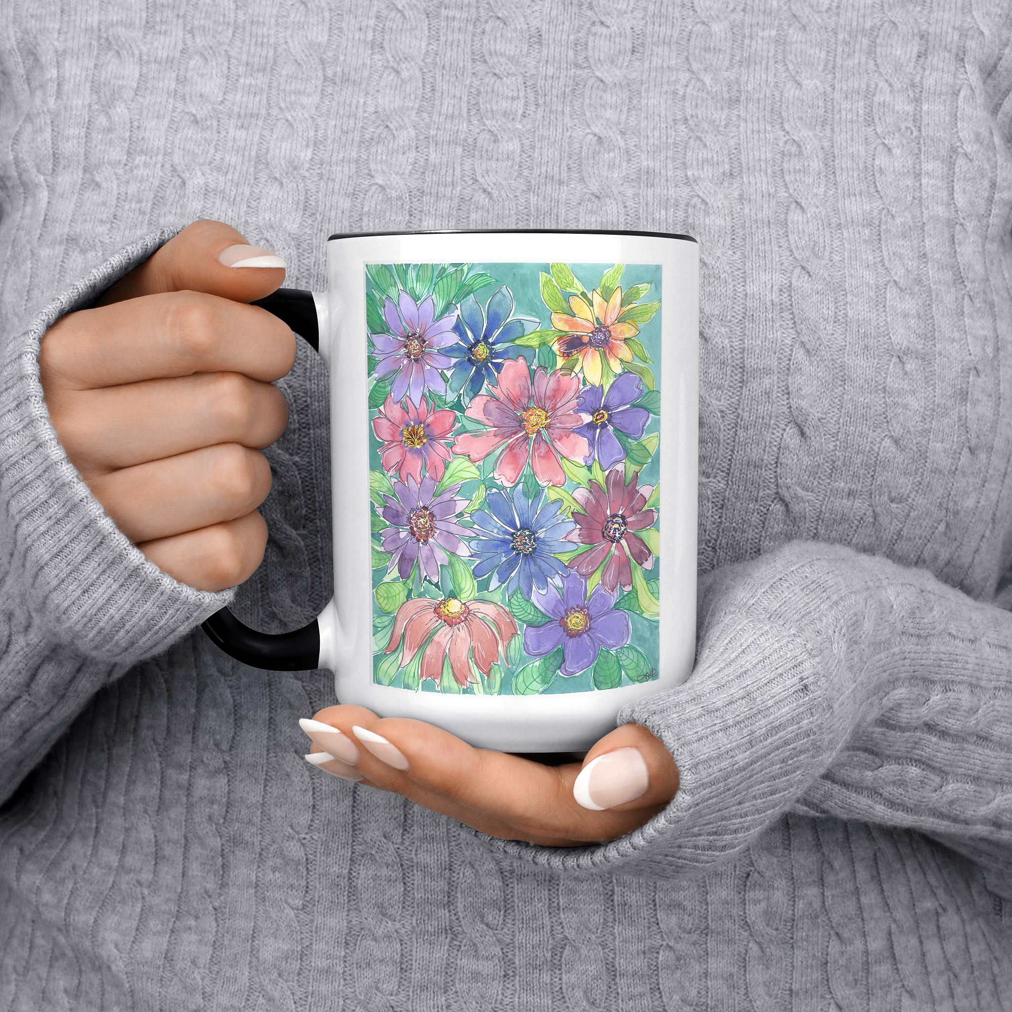 "Colorful Florals" - 15oz Coffee Mug