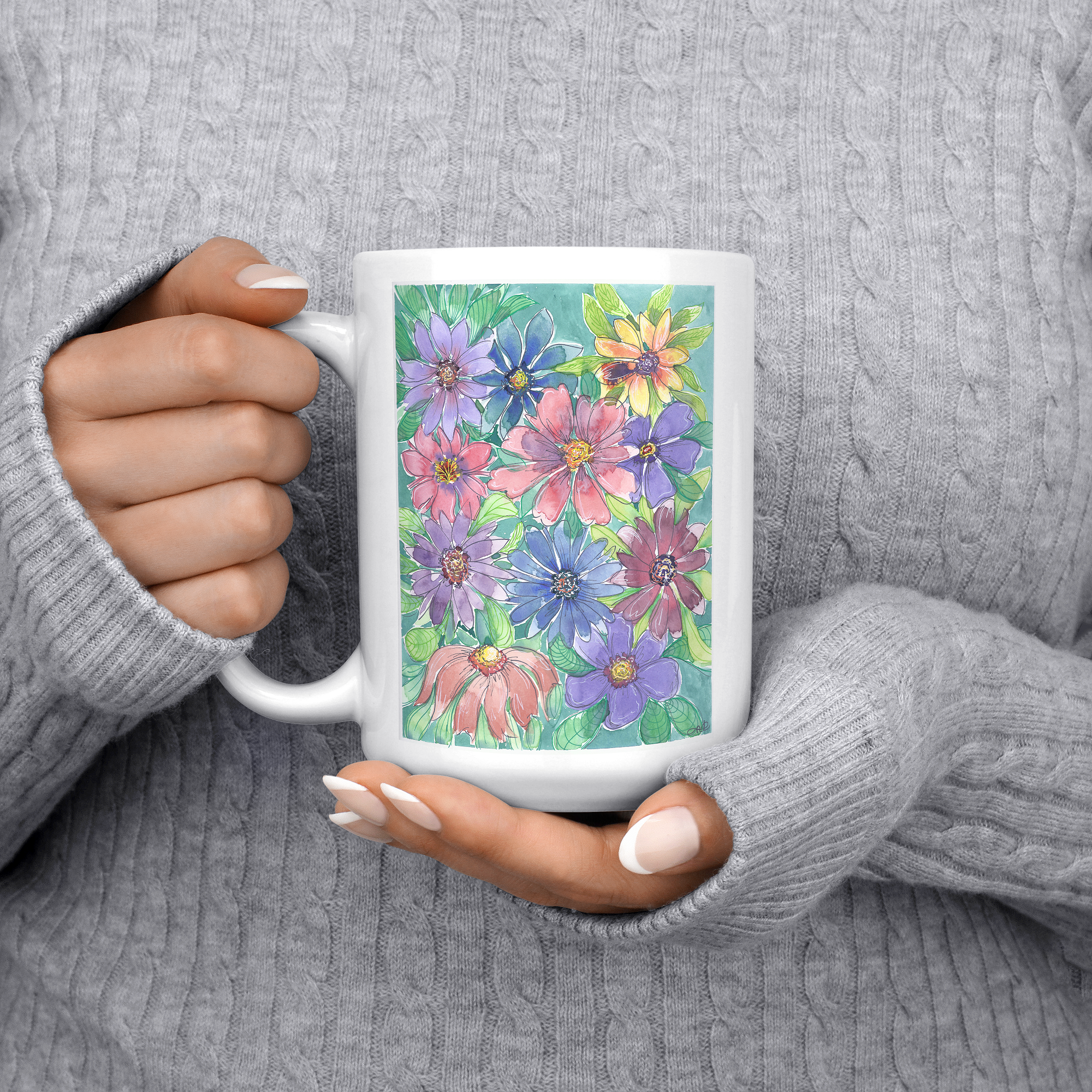 "Colorful Florals" - 15oz Coffee Mug