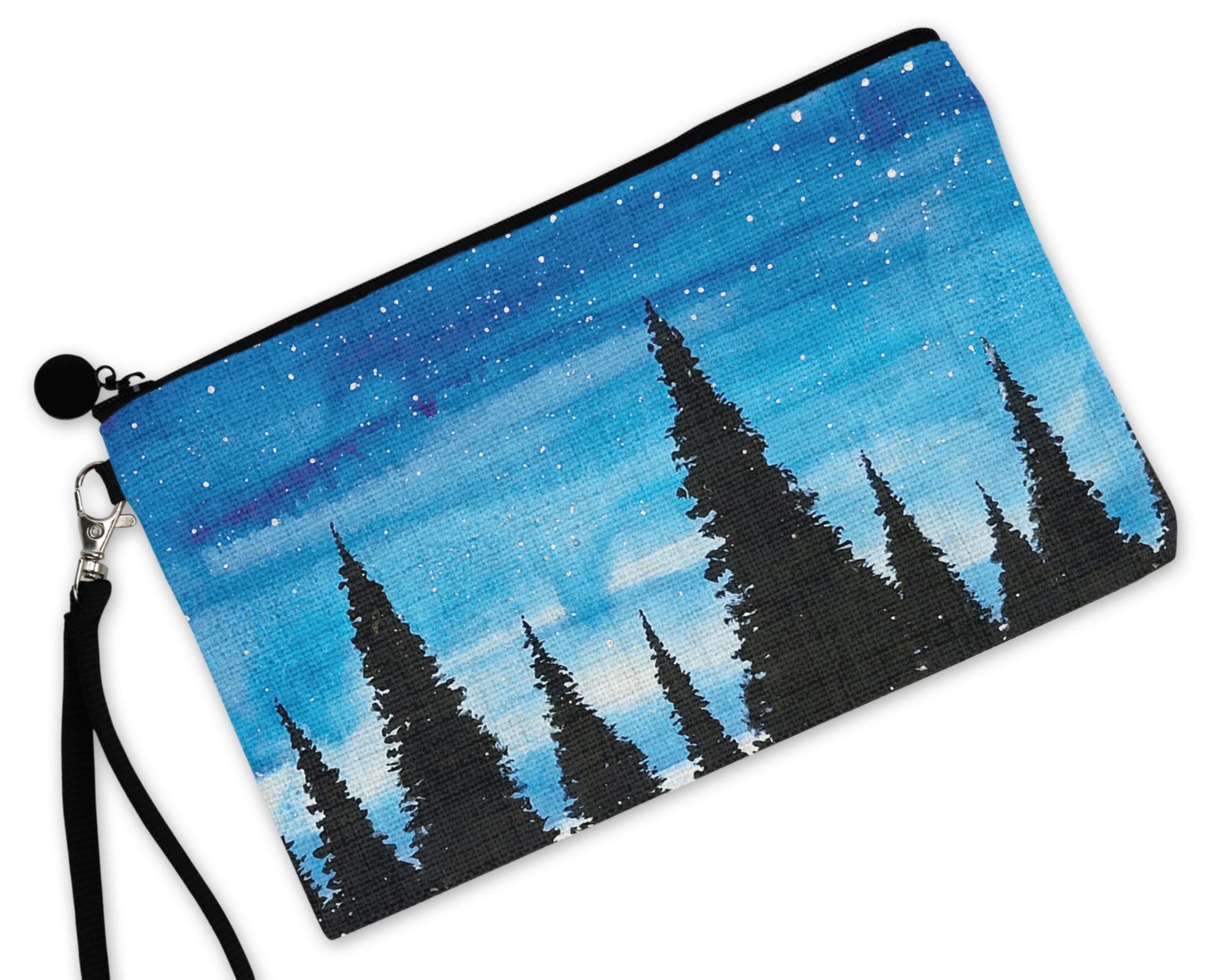 Night Sky Watercolor Trees - Linen Hand Bag