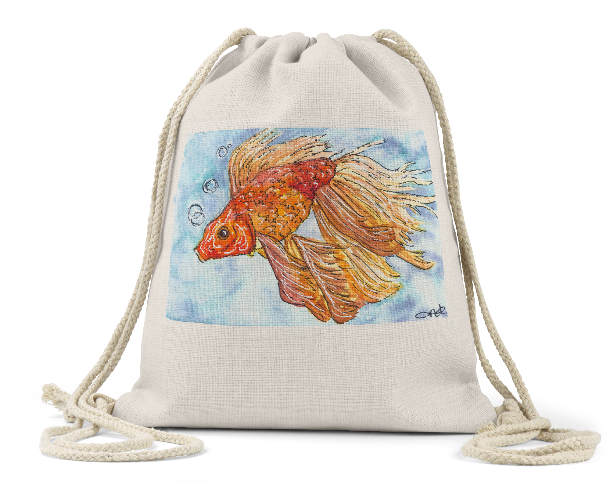 "Goldie the Goldfish" - Linen Drawstring Bag