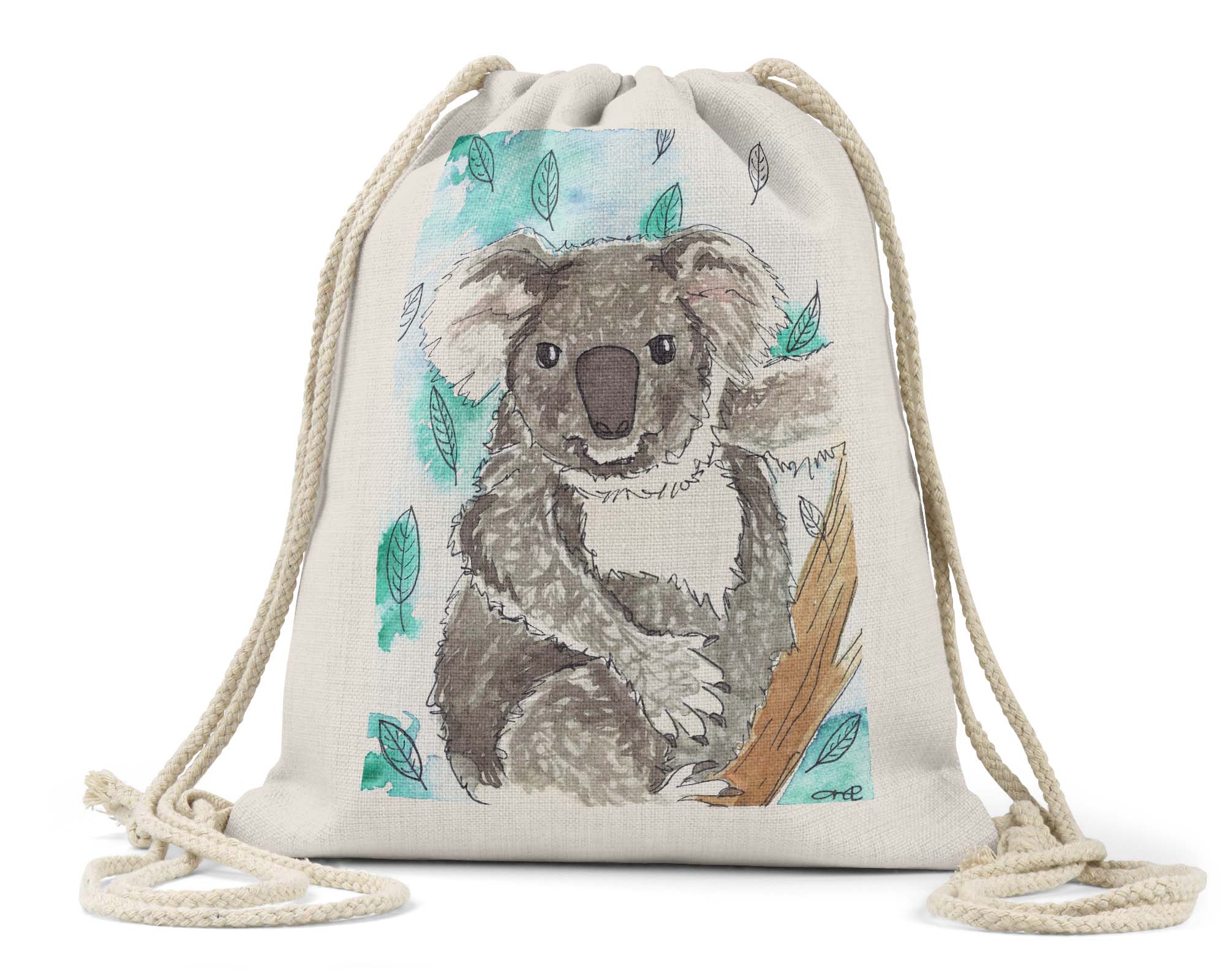 "Kiki the Koala" - Linen Drawstring Bag