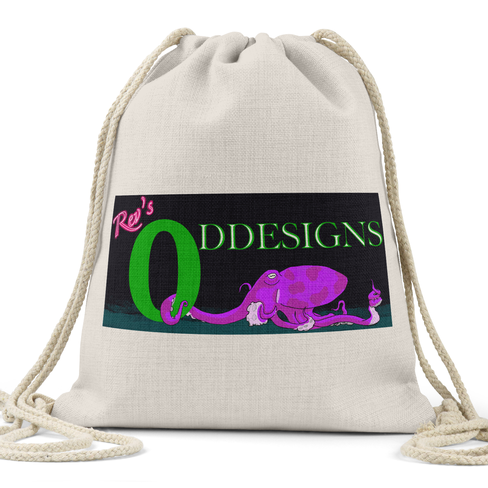Rev’s Oddesigns Octo Logo - Linen Drawstring Bag