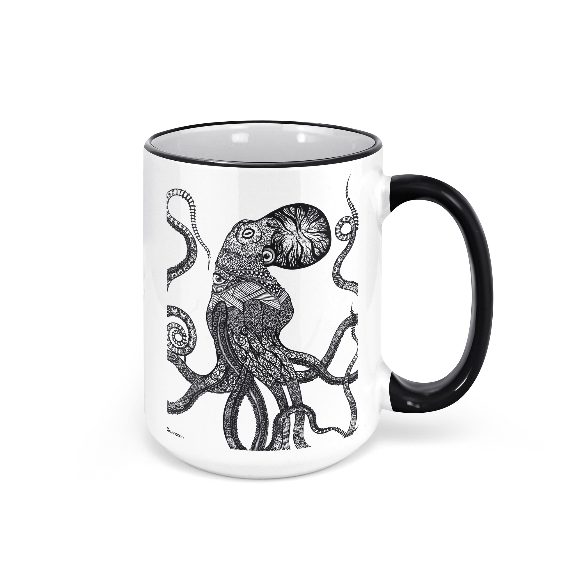 "Ocular Octopus" (Black/White Version) - 15oz Coffee Mug