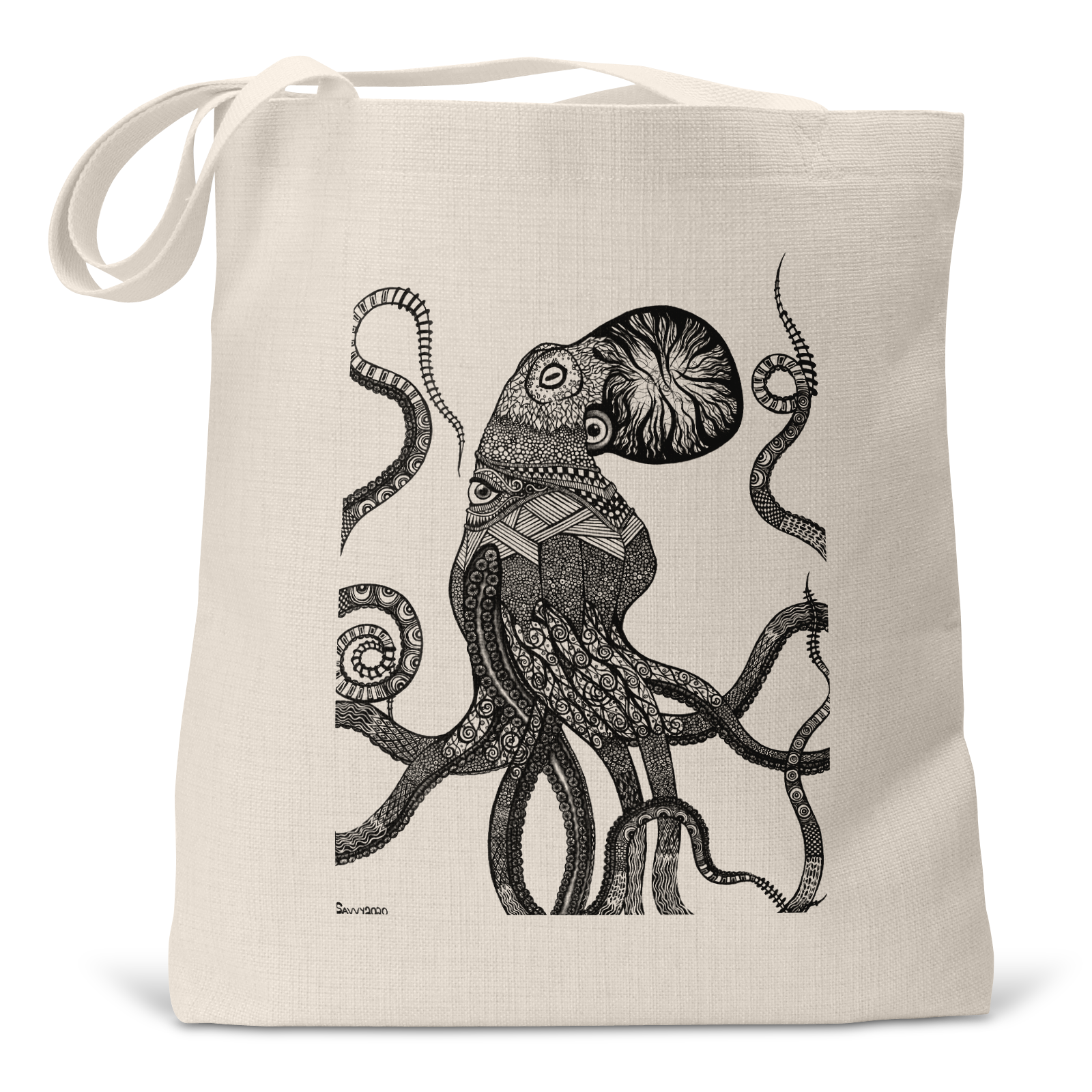 "Ocular Octopus" (Black/White Version) - Small/Large Linen Tote