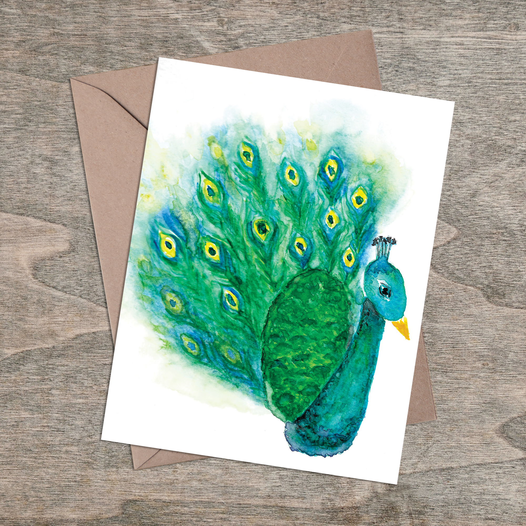 Peacock Watercolor - Greeting Card (Single or Pack)
