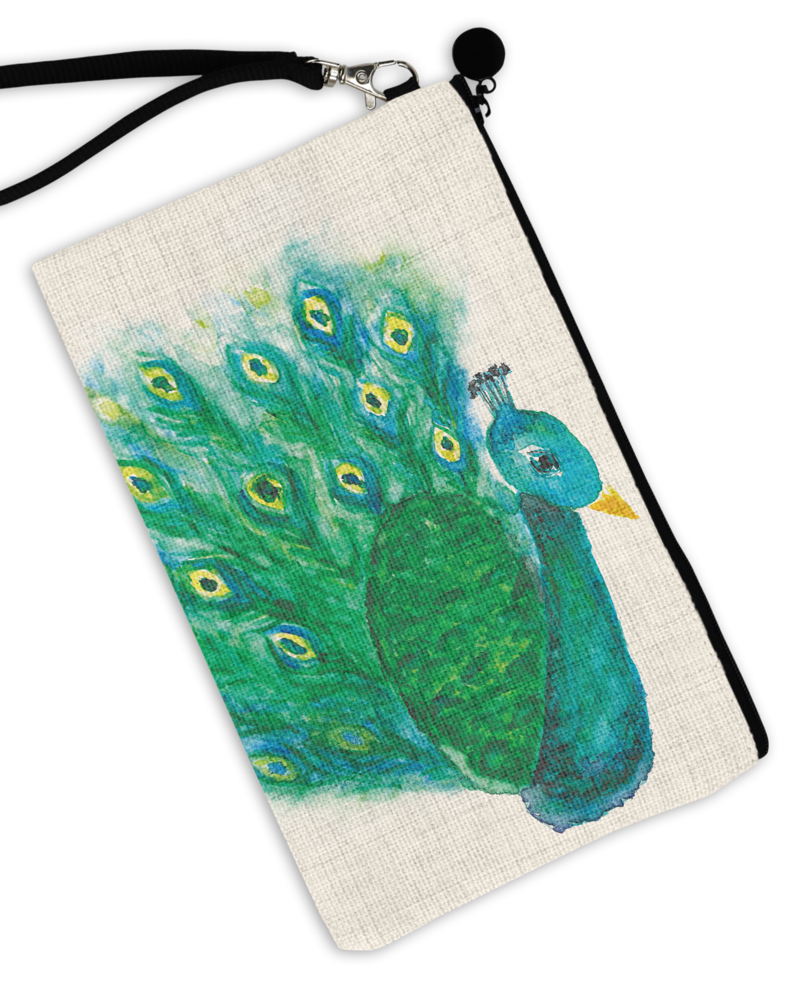 Peacock Watercolor - Linen Hand Bag
