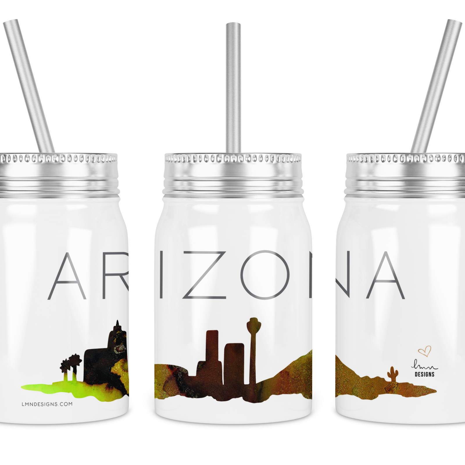 Arizona Alcohol Ink Skyline - 17oz Mason Jar