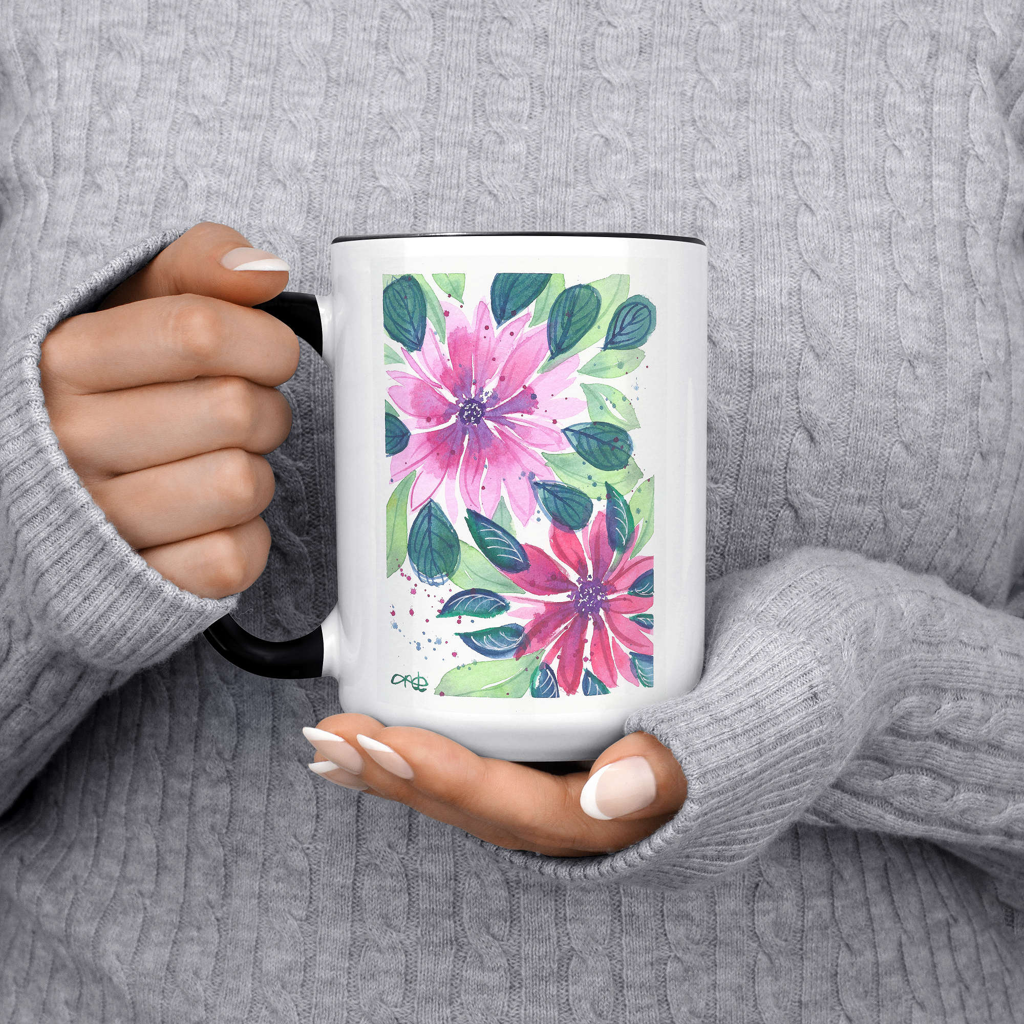 "Pink Flowers" - 15oz Coffee Mug