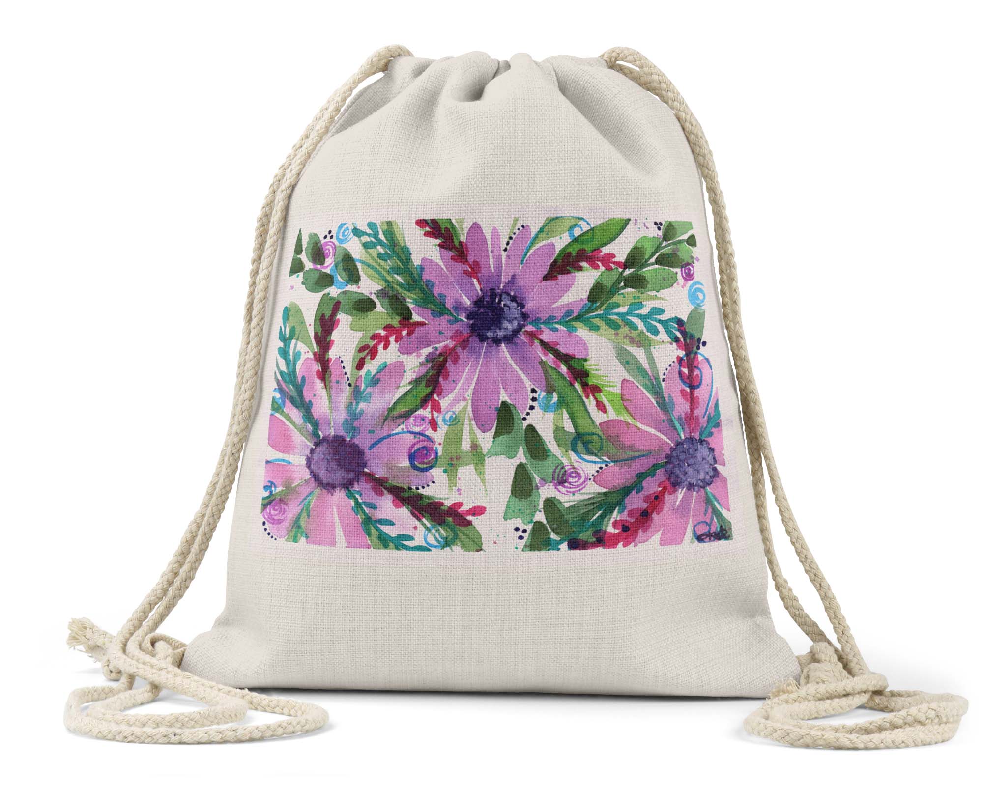 "Purple Passion" - Linen Drawstring Bag