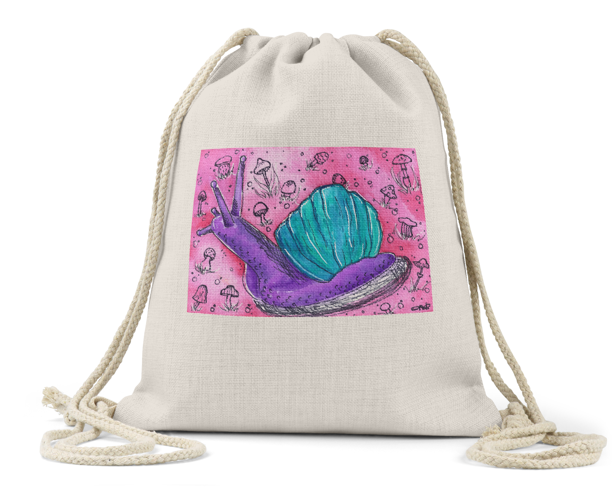 "Snailey the Snail" - Linen Drawstring Bag
