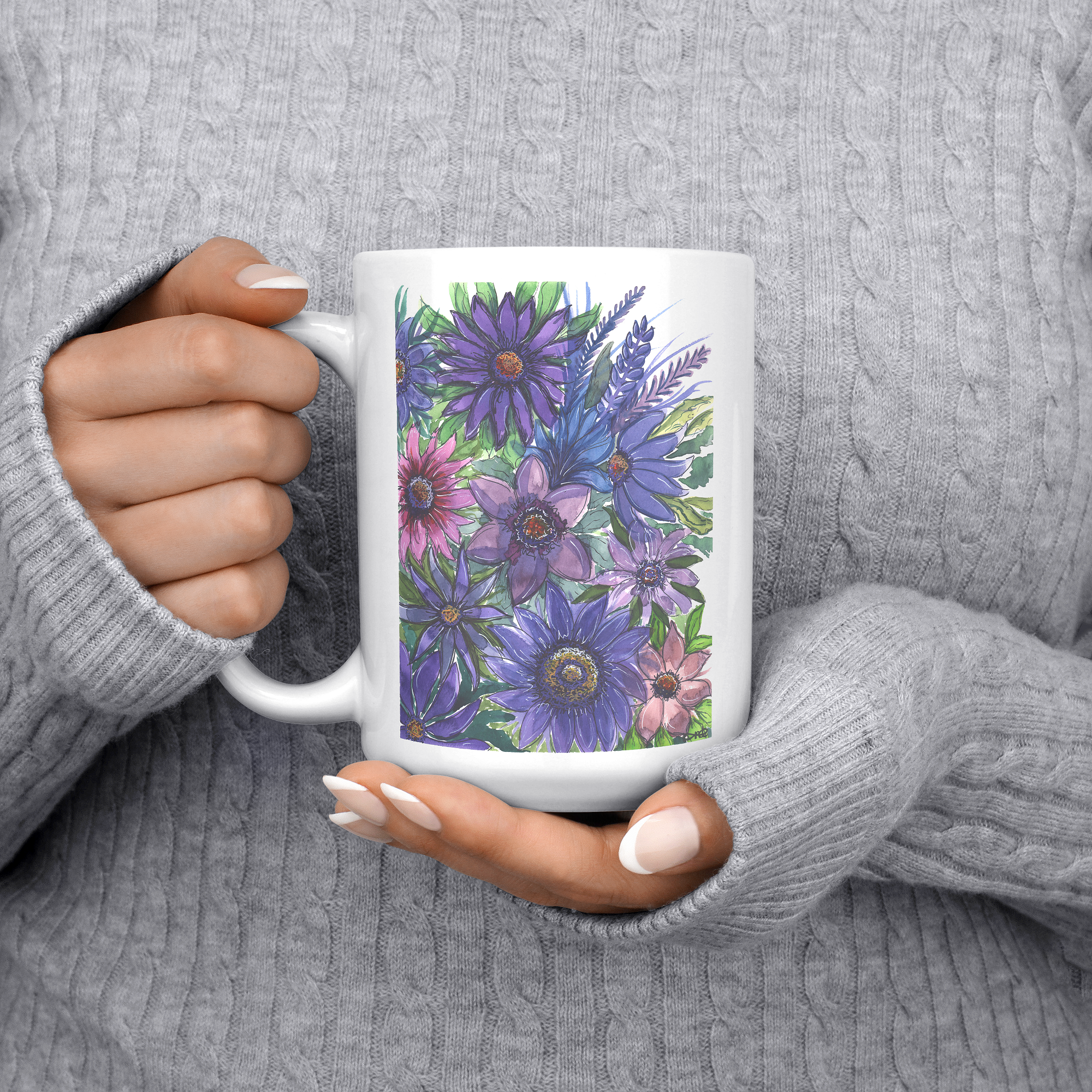 "Violet Bouquet" - 15oz Coffee Mug