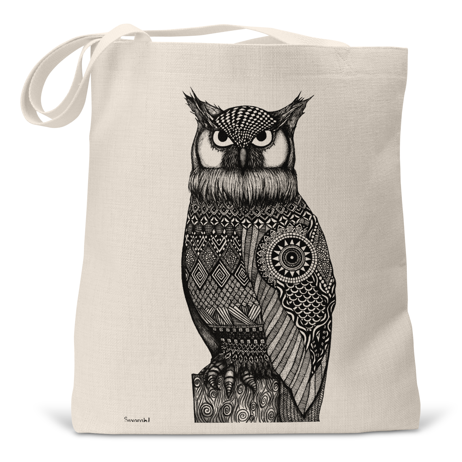 "Watcher" (Black/White Version) - Small/Large Linen Tote