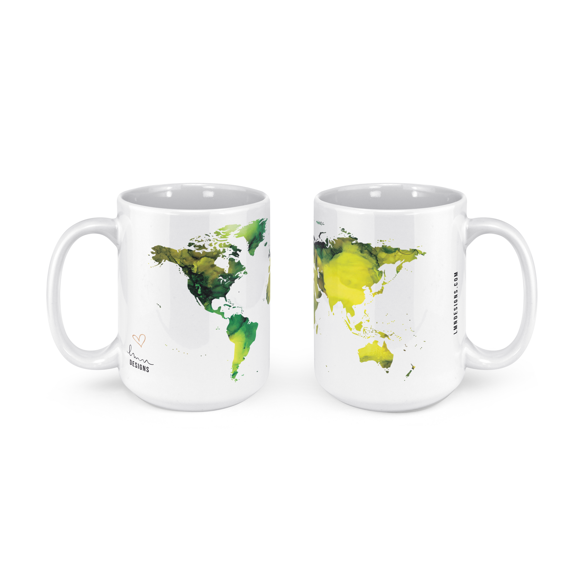 World Map Alcohol Ink (Green Ink) - 15oz Coffee Mug