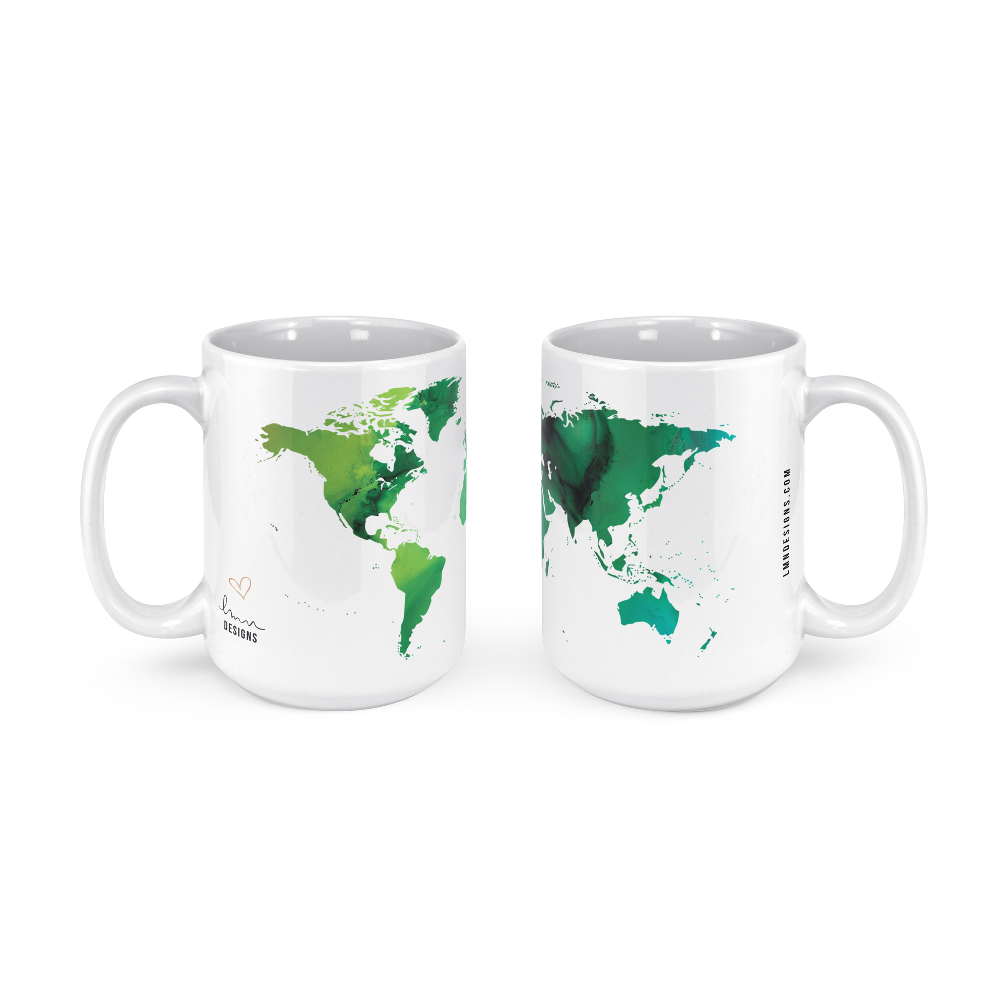 World Map Alcohol Ink (Teal Green Ink) - 15oz Coffee Mug