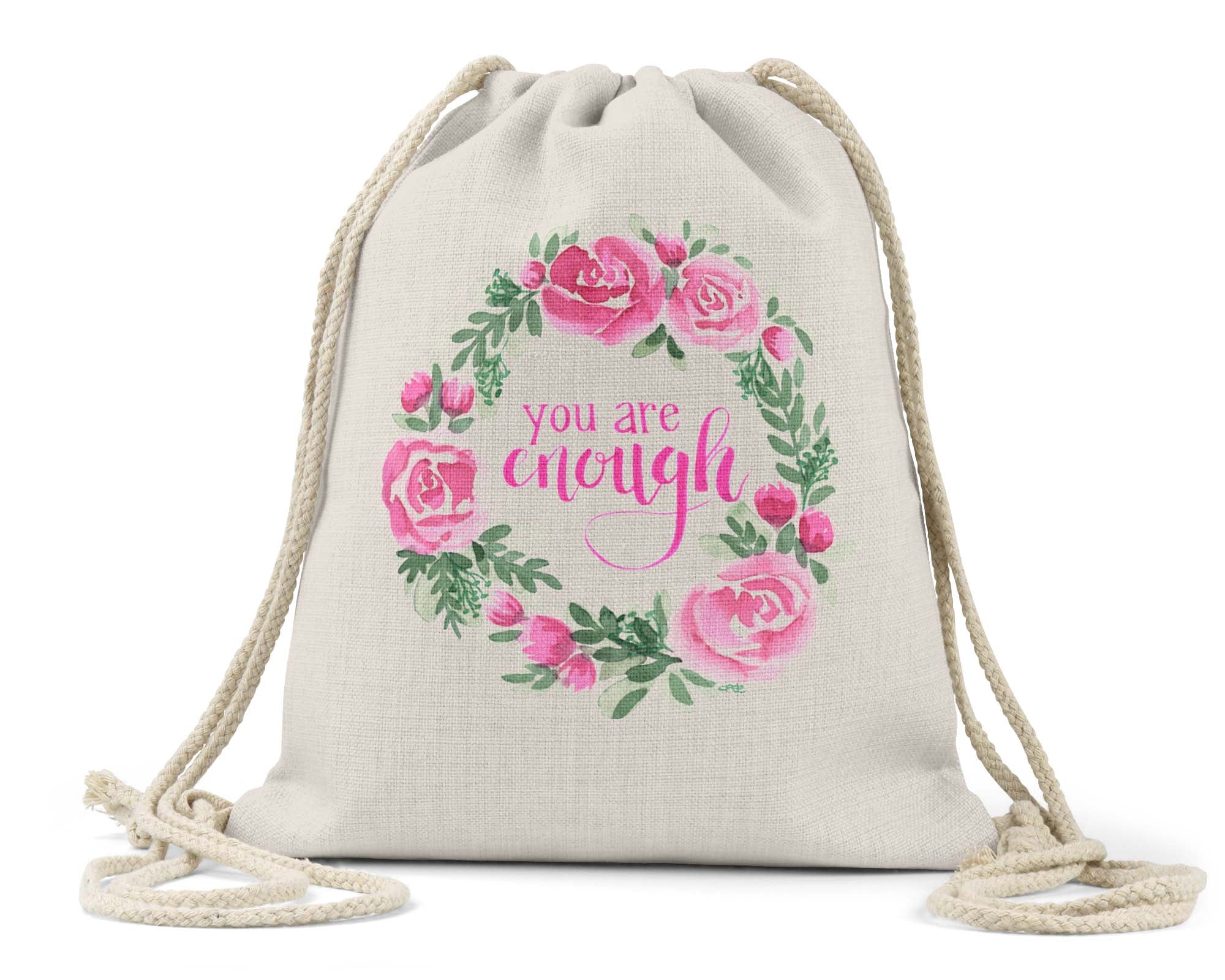 "You Are Enough" - Linen Drawstring Bag